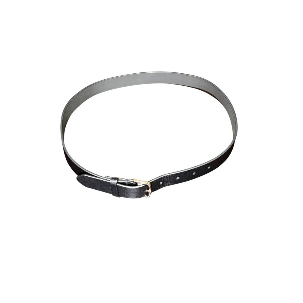 Black Leather Belt With Gold-Tone Buckle 37" Adjustable Unisex